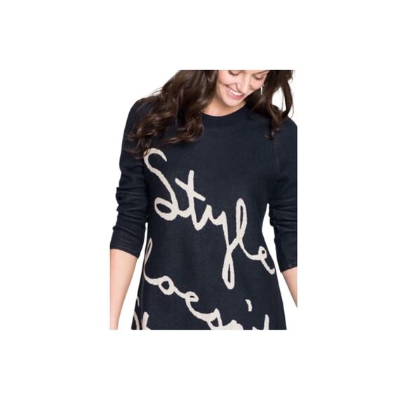 NEW Nic+Zoe Navy French Terry “Style Doesn’t Stop” Tunic Sweater/Top Sz M Preppy - Picture 1 of 13